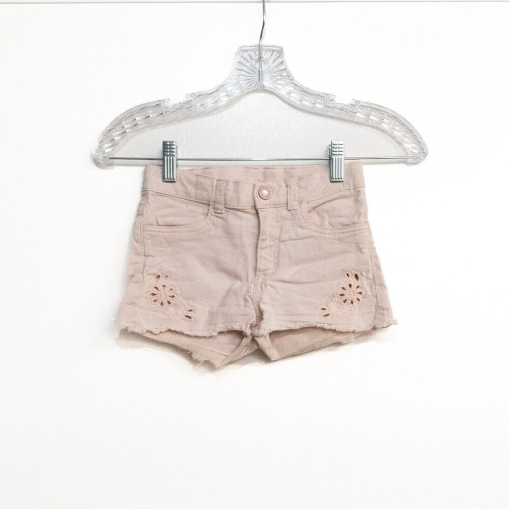 H&M Toddler Girls Light Pink Shorts Floral Embroidery Button Zip 4 Pockets 7-8Y